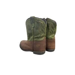 Adorable Kids' Cowboy Boots - Brown and Green Leather with Decorative Stitching